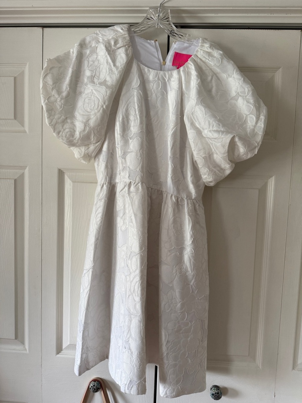 Lilly Pulitzer White Embossed Puff-Sleeve Midi Dress